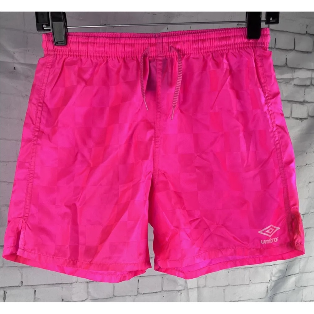 Vintage Umbro Checkered Soccer Shorts Athletic Hot Pink Draw String 90's Small